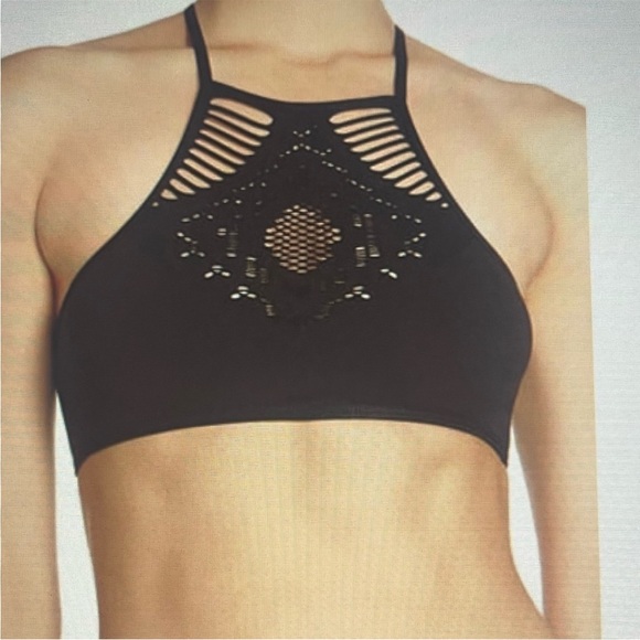 NWT Intimately Free People Hanalei Black High Neck Lace Bralette Size M/L - Picture 1 of 6
